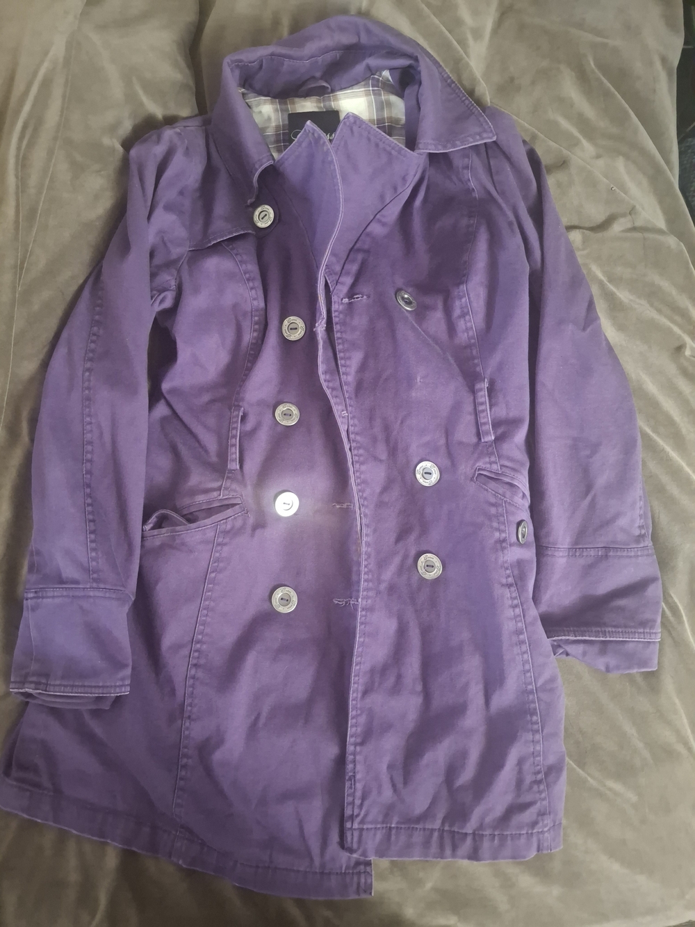 Guess Purple Button-Front Coat with Plaid Lining
